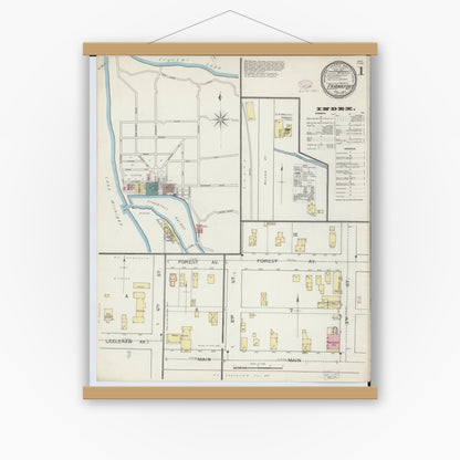 Old map wall art mockup — magnetic wood frame on white wall — Sanborn Fire Insurance Map from Frankfort, Benzie County, Michigan (1893) - Complete Map Set