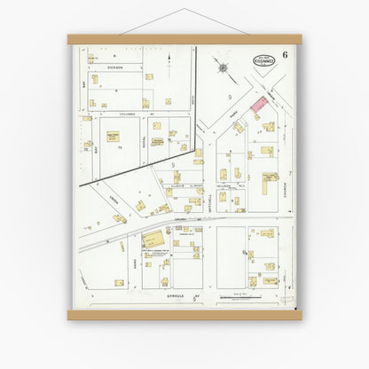 Old map wall art mockup — magnetic wood frame on white wall — Sanborn Fire Insurance Map from Kissimmee, Osceola County, Florida (1920), Sheet #0006