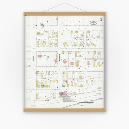 Old map wall art mockup — magnetic wood frame on white wall — Sanborn Fire Insurance Map from Glasgow, Howard County, Missouri (1900), Sheet #0003