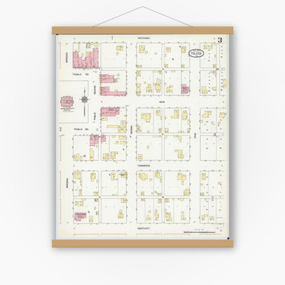 Old map wall art mockup — magnetic wood frame on white wall — Sanborn Fire Insurance Map from Toledo, Cumberland County, Illinois (1911), Sheet #0003