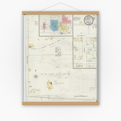 Old map wall art mockup — magnetic wood frame on white wall — Sanborn Fire Insurance Map from Thorpe, Clark County, Wisconsin (1894) - Complete Map Set