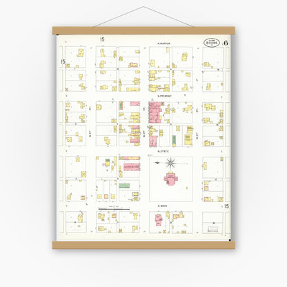 Old map wall art mockup — magnetic wood frame on white wall — Sanborn Fire Insurance Map from Boone, Boone County, Iowa (1900), Sheet #0006