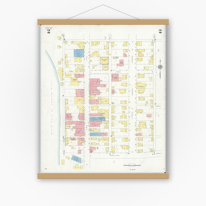 Old map wall art mockup — magnetic wood frame on white wall — Sanborn Fire Insurance Map from Utica, Licking County, Ohio (1936), Sheet #0002