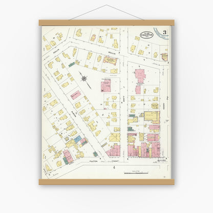 Old map wall art mockup — magnetic wood frame on white wall — Sanborn Fire Insurance Map from Edgerton, Rock County, Wisconsin (1909), Sheet #0003
