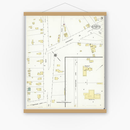 Old map wall art mockup — magnetic wood frame on white wall — Sanborn Fire Insurance Map from Easthampton, Suffolk County, New York (1909), Sheet #0003