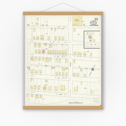Old map wall art mockup — magnetic wood frame on white wall — Sanborn Fire Insurance Map from Berwick, Columbia County, Pennsylvania (1913), Sheet #0022