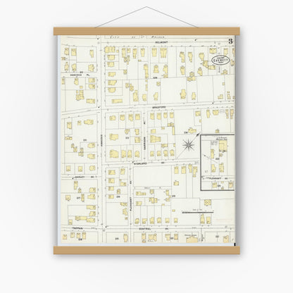 Old map wall art mockup — magnetic wood frame on white wall — Sanborn Fire Insurance Map from Everett, Middlesex County, Massachusetts (1897), Sheet #0003