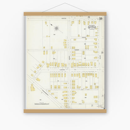 Old map wall art mockup — magnetic wood frame on white wall — Sanborn Fire Insurance Map from Pittston, Luzerne County, Pennsylvania (1903), Sheet #0019