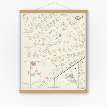 Old map wall art mockup — magnetic wood frame on white wall — Sanborn Fire Insurance Map from Markle, Huntington County, Indiana (1914), Sheet #0003
