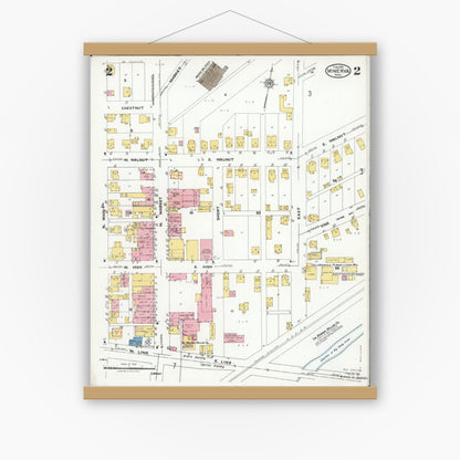 Old map wall art mockup — magnetic wood frame on white wall — Sanborn Fire Insurance Map from Minerva, Stark And Carroll Counties, Ohio (1925), Sheet #0002