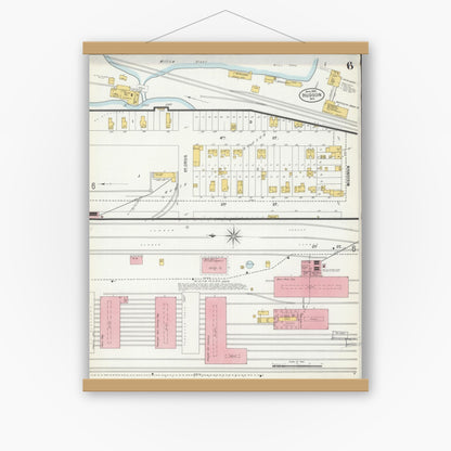 Old map wall art mockup — magnetic wood frame on white wall — Sanborn Fire Insurance Map from Hudson, St. Croix County, Wisconsin (1900), Sheet #0006