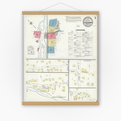 Old map wall art mockup — magnetic wood frame on white wall — Sanborn Fire Insurance Map from Susquehanna, Susquehanna County, Pennsylvania (1911), Sheet #0001