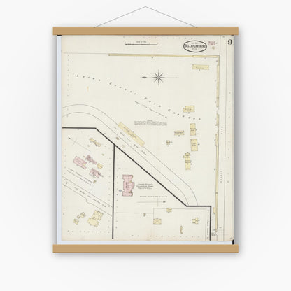 Old map wall art mockup — magnetic wood frame on white wall — Sanborn Fire Insurance Map from Bellefontaine, Logan County, Ohio (1887), Sheet #0009
