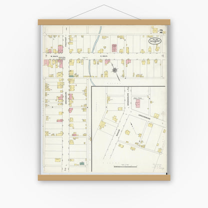 Old map wall art mockup — magnetic wood frame on white wall — Sanborn Fire Insurance Map from Delmont, Westmoreland County, Pennsylvania (1909), Sheet #0002