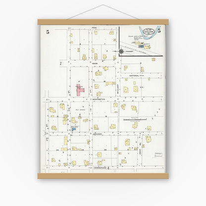 Old map wall art mockup — magnetic wood frame on white wall — Sanborn Fire Insurance Map from Salem, Dent County, Missouri (1924), Sheet #0005