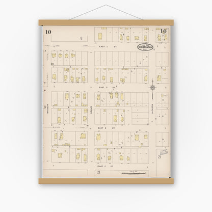 Old map wall art mockup — magnetic wood frame on white wall — Sanborn Fire Insurance Map from Iron Mountain, Dickinson County, Michigan (1923), Sheet #0010