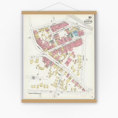 Old map wall art mockup — magnetic wood frame on white wall — Sanborn Fire Insurance Map from Middletown, Orange County, New York (1897), Sheet #0010