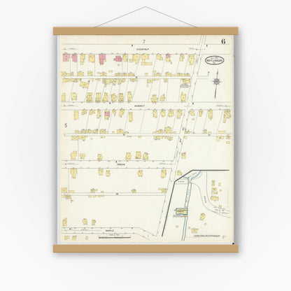 Old map wall art mockup — magnetic wood frame on white wall — Sanborn Fire Insurance Map from Mifflinburg, Union County, Pennsylvania (1913), Sheet #0006