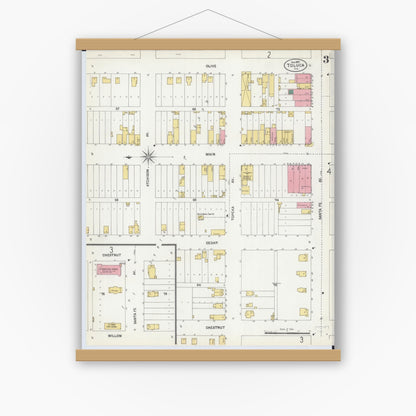 Old map wall art mockup — magnetic wood frame on white wall — Sanborn Fire Insurance Map from Toluca, Marshall County, Illinois (1901), Sheet #0003