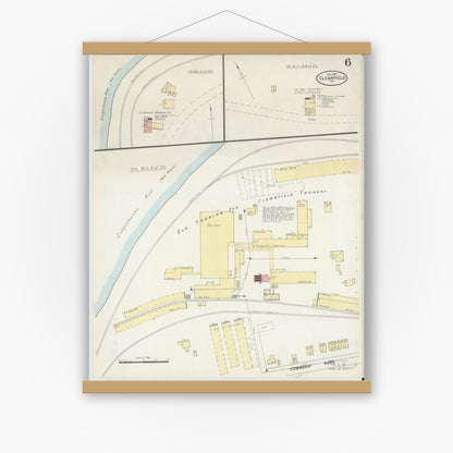 Old map wall art mockup — magnetic wood frame on white wall — Sanborn Fire Insurance Map from Clearfield, Clearfield County, Pennsylvania (1897), Sheet #0006