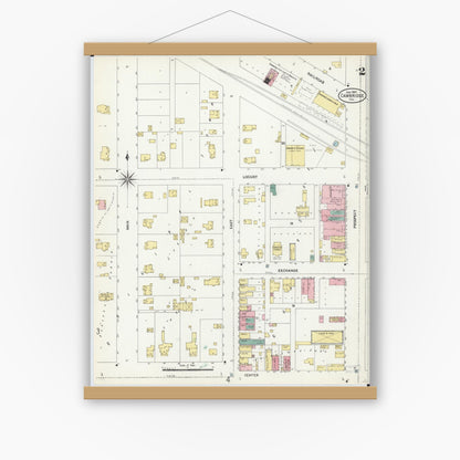 Old map wall art mockup — magnetic wood frame on white wall — Sanborn Fire Insurance Map from Cambridge, Henry County, Illinois (1907), Sheet #0002