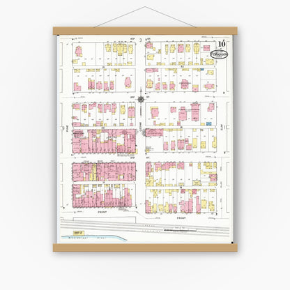 Old map wall art mockup — magnetic wood frame on white wall — Sanborn Fire Insurance Map from Fort Madison, Lee County, Iowa (1919), Sheet #0010