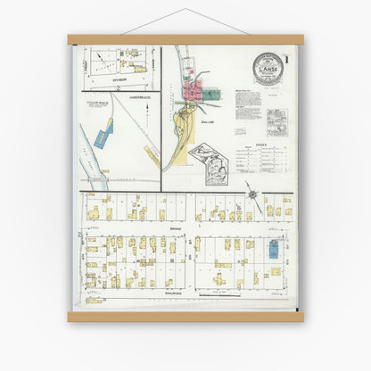 Old map wall art mockup — magnetic wood frame on white wall — Sanborn Fire Insurance Map from L'Anse, Baraga County, Michigan (1922), Sheet #0001