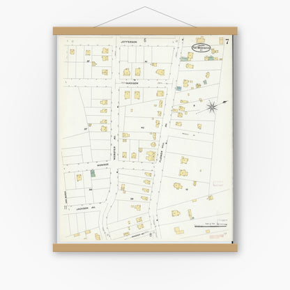 Old map wall art mockup — magnetic wood frame on white wall — Sanborn Fire Insurance Map from Port Washington, Nassau County, New York (1909), Sheet #0007