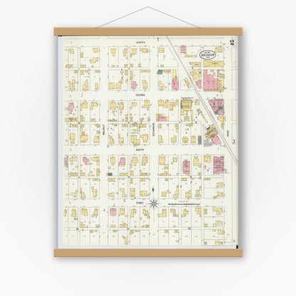 Old map wall art mockup — magnetic wood frame on white wall — Sanborn Fire Insurance Map from Arcanum, Darke County, Ohio (1901), Sheet #0002