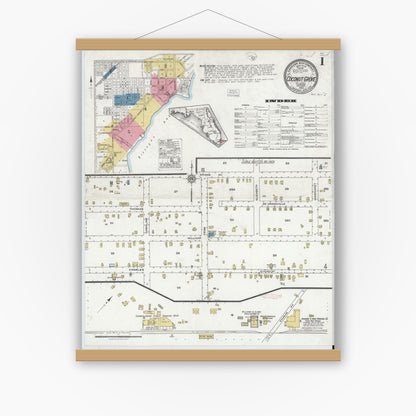 Old map wall art mockup — magnetic wood frame on white wall — Sanborn Fire Insurance Map from Coconut Grove, Dade County, Florida (1920) - Complete Map Set
