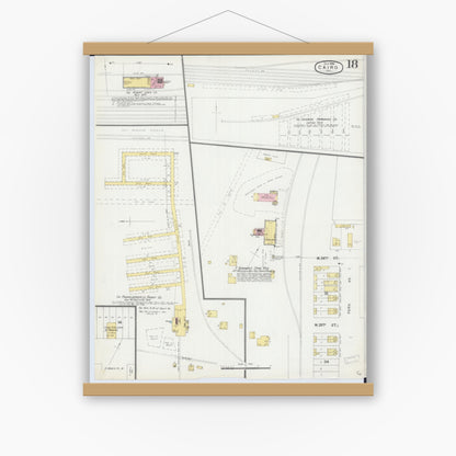 Old map wall art mockup — magnetic wood frame on white wall — Sanborn Fire Insurance Map from Cairo, Alexander County, Illinois (1896), Sheet #0018
