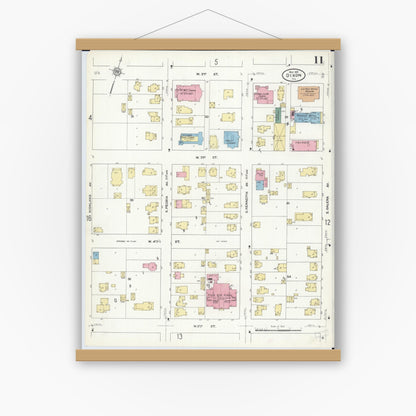 Old map wall art mockup — magnetic wood frame on white wall — Sanborn Fire Insurance Map from Dixon, Lee County, Illinois (1910), Sheet #0011