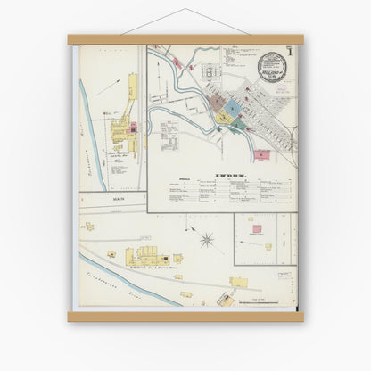 Old map wall art mockup — magnetic wood frame on white wall — Sanborn Fire Insurance Map from Midland, Midland County, Michigan (1893) - Complete Map Set