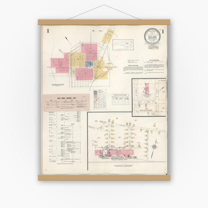 Old map wall art mockup — magnetic wood frame on white wall — Sanborn Fire Insurance Map from Selma, Johnston County, North Carolina (1943), Sheet #0001