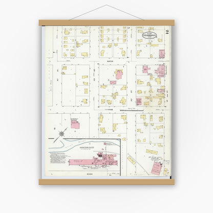 Old map wall art mockup — magnetic wood frame on white wall — Sanborn Fire Insurance Map from Columbiaville, Lapeer County, Michigan (1910), Sheet #0002