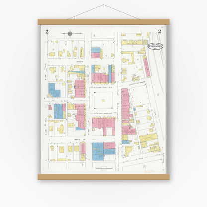 Old map wall art mockup — magnetic wood frame on white wall — Sanborn Fire Insurance Map from Mountain Grove, Wright County, Missouri (1929), Sheet #0002