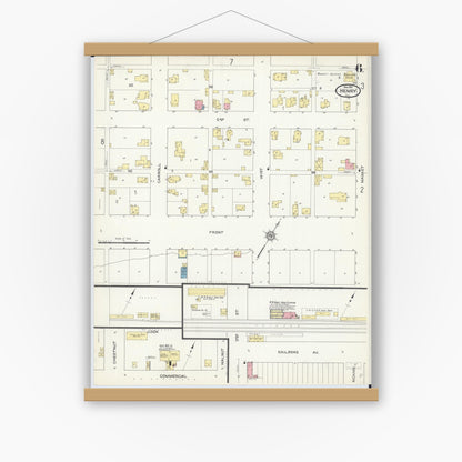 Old map wall art mockup — magnetic wood frame on white wall — Sanborn Fire Insurance Map from Henry, Marshall County, Illinois (1913), Sheet #0006