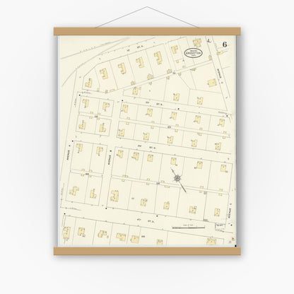 Old map wall art mockup — magnetic wood frame on white wall — Sanborn Fire Insurance Map from Groveton, Trinity County, Texas (1912), Sheet #0006
