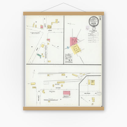 Old map wall art mockup — magnetic wood frame on white wall — Sanborn Fire Insurance Map from Chester, Morris County, New Jersey (1901), Sheet #0001
