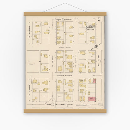 Old map wall art mockup — magnetic wood frame on white wall — Sanborn Fire Insurance Map from Apalachicola, Franklin County, Florida (1922), Sheet #0002