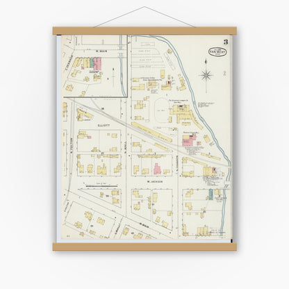 Old map wall art mockup — magnetic wood frame on white wall — Sanborn Fire Insurance Map from Van Wert, Van Wert County, Ohio (1895), Sheet #0003