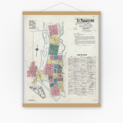 Old map wall art mockup — magnetic wood frame on white wall — Sanborn Fire Insurance Map from Saint Augustine, Saint John's County, Florida (1924) - Complete Map Set