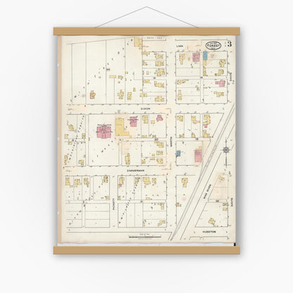 Old map wall art mockup — magnetic wood frame on white wall — Sanborn Fire Insurance Map from Forest, Hardin County, Ohio (1932), Sheet #0003