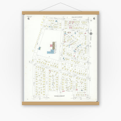 Old map wall art mockup — magnetic wood frame on white wall — Sanborn Fire Insurance Map from Osborn, Greene County, Ohio (1943), Sheet #0006