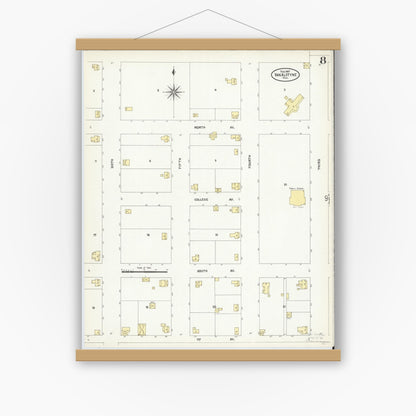 Old map wall art mockup — magnetic wood frame on white wall — Sanborn Fire Insurance Map from Van Alstyne, Grayson County, Texas (1907), Sheet #0008
