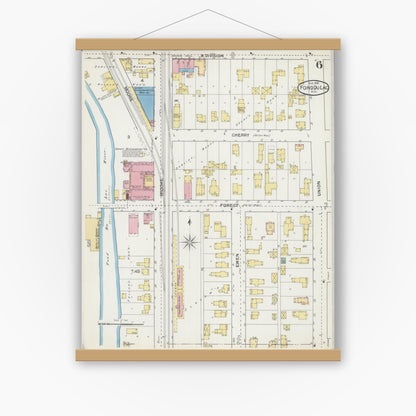Old map wall art mockup — magnetic wood frame on white wall — Sanborn Fire Insurance Map from Fond du Lac, Fond du Lac County, Wisconsin (1892), Sheet #0006