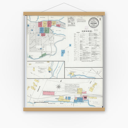 Old map wall art mockup — magnetic wood frame on white wall — Sanborn Fire Insurance Map from Hastings, Dakota County, Minnesota (1904) - Complete Map Set