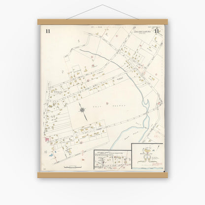 Old map wall art mockup — magnetic wood frame on white wall — Sanborn Fire Insurance Map from Easthampton, Suffolk County, New York (1943), Sheet #0011