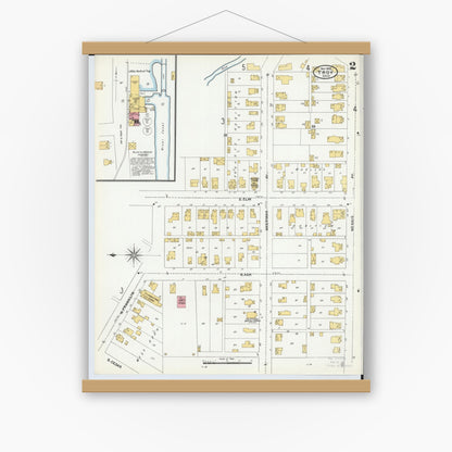 Old map wall art mockup — magnetic wood frame on white wall — Sanborn Fire Insurance Map from Troy, Miami County, Ohio (1905), Sheet #0002