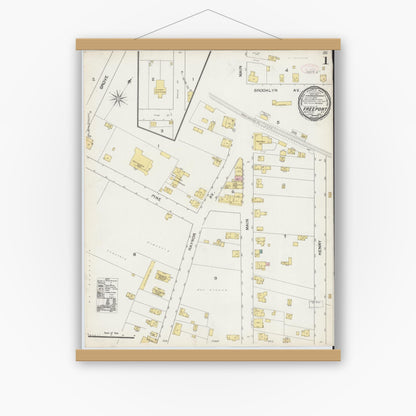 Old map wall art mockup — magnetic wood frame on white wall — Sanborn Fire Insurance Map from Freeport, Nassau County, New York (1892) - Complete Map Set